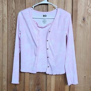 SO Kohls 2 Piece Lightweight Cardigan & Tank Top Set, XL, Pink & White Tie Dye